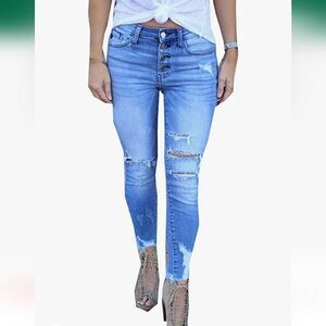 Indigo Rein Women's Blue Denim Distressed Ankle High Rise Jeans Size 11